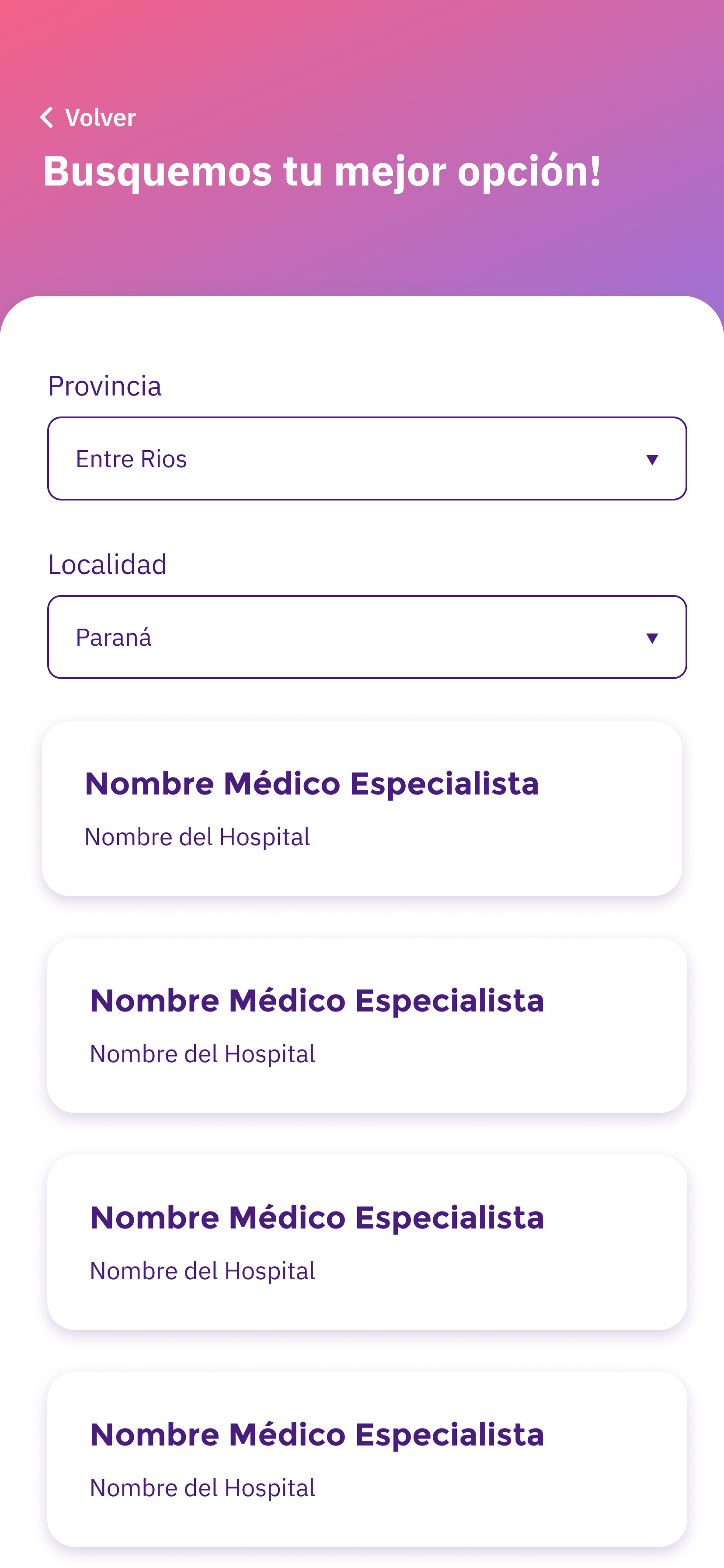 Pantalla para contactar a un especialista en la app